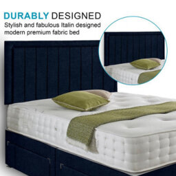 Dining Tables Cairo Matching Headboard Divan Set, 2 Drawer On Same Side With Sprung 1500 Comfort Mattress - Chenille Indigo - King - thumbnail 2