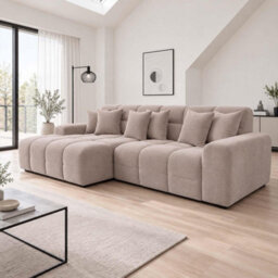 Furnishings For Less UK Jenson Beige Left Hand Facing Plush Velvet Corner Sofa With Chaise - thumbnail 3