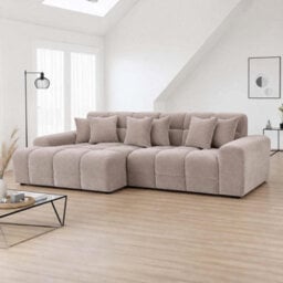 Furnishings For Less UK Jenson Beige Left Hand Facing Plush Velvet Corner Sofa With Chaise - thumbnail 2