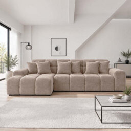 Furnishings For Less UK Jenson Beige Left Hand Facing Plush Velvet Corner Sofa With Chaise - thumbnail 4