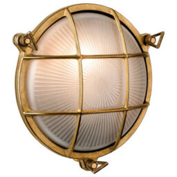 Luminosa Lighting Luminosa Nautic 1 Light Outdoor Bulkhead Wall, Flush Light Brass, Frosted Glass Ip64, E27