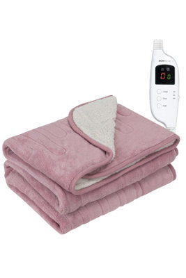Monhouse Heated Throw - Electric Blanket - Digital Controller - 9Hr Timer, 9 Heat Settings - Single 130X160Cm - Pink Shearling - image 1