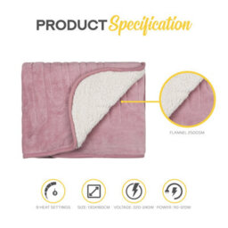 Monhouse Heated Throw - Electric Blanket - Digital Controller - 9Hr Timer, 9 Heat Settings - Single 130X160Cm - Pink Shearling - thumbnail 7