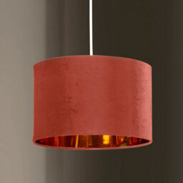 K Living Deco Blush Pink Salmon Colour Velvet Fabric Outer And Metallic Gold Inner Ceiling Pendant Drum Light Shade - thumbnail 2