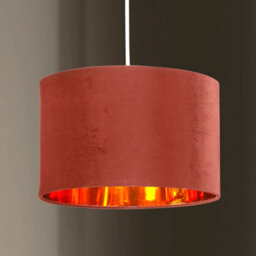 K Living Deco Blush Pink Salmon Colour Velvet Fabric Outer And Metallic Gold Inner Ceiling Pendant Drum Light Shade - thumbnail 1