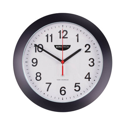 Bergstrom Radio Controlled Wall Clock In Black With Easy-Read Numbers, Analogue Clock, Accurate To 1 Sec In 60 Million Years