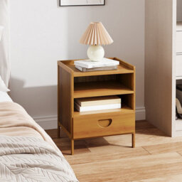Thehotsale Nightstand Bedside Table With Drawer And 2 Open Shelves Tea Colour, 37Cm W - thumbnail 2