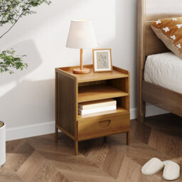 Thehotsale Nightstand Bedside Table With Drawer And 2 Open Shelves Tea Colour, 37Cm W