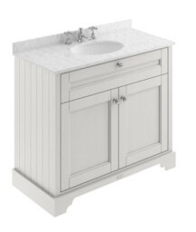 Hudson Reed Floor Standing 2 Door Traditional Vanity Unit With 3 Tap Hole Grey Marble Top & Basin, Timeless Sand, 1020 X 470 mm