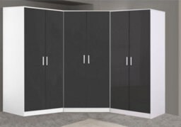 Reflect 3Pc Wardrobe Bundle - 2 Door Corner + 2X 2 Door Plain - Grey Gloss & Matt White - H: 180Cm X W: 179Cm X D: 103Cm