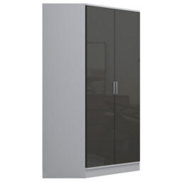 Reflect 3Pc Wardrobe Bundle - 2 Door Corner + 2X 2 Door Plain - Grey Gloss & Matt White - H: 180Cm X W: 179Cm X D: 103Cm - thumbnail 7