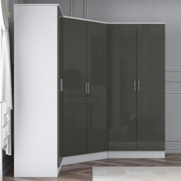 Reflect 3Pc Wardrobe Bundle - 2 Door Corner + 2X 2 Door Plain - Grey Gloss & Matt White - H: 180Cm X W: 179Cm X D: 103Cm - thumbnail 3