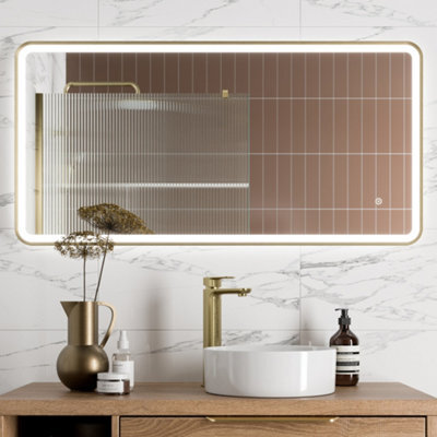 Aveli Large Rectangular Led Mirror Touch Bathroom Demister Brushed Brass 1200X600mm - image 1