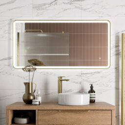 Aveli Large Rectangular Led Mirror Touch Bathroom Demister Brushed Brass 1200X600mm - thumbnail 2