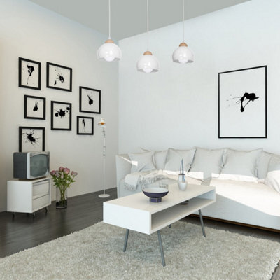 Milagro Dama White Pendant Light 3Xe27 Hand Made Scandi Style Hanging Ceiling Lamp Enhanced By Natural Wood Detail - image 1