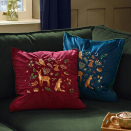 furn. Furn Berry Woods Embroidered Velvet Polyester Filled Cushion, Burgundy, 45 X 45 Cm - thumbnail 6