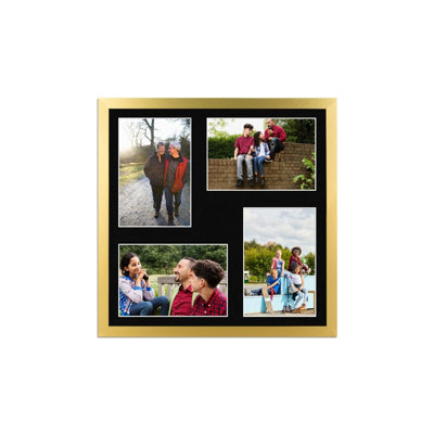 AK Frames 12X12 Gold Sleek Multi Photo Frame With Black Mount - Holds 4 Apertures (4X) 6X4 Photos - image 1