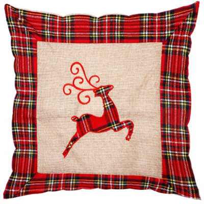 Shatchi Hessian Home Bedroom Office Decorations Burlap Cotton Linen Printed Pillow Covers Reindeer 40X40Cm 40X40Cm - image 1