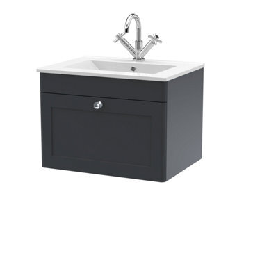 Balterley Swynnerton Traditional 1 Drawer Wall Hung Vanity Unit With Basin, Dark Grey, 600mm - image 1