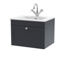 Balterley Swynnerton Traditional 1 Drawer Wall Hung Vanity Unit With Basin, Dark Grey, 600mm - thumbnail 1