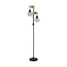 Eglo Townshend 5 Black/natural Metal & Wood 2-Light Floor Lamp - Industrial Style (D) 25Cm - thumbnail 2