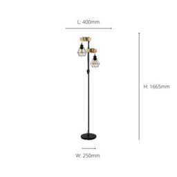 Eglo Townshend 5 Black/natural Metal & Wood 2-Light Floor Lamp - Industrial Style (D) 25Cm - thumbnail 3