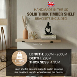 Top Notch Home and Living 80Cm British Oak Rustic Wooden Wall Shelf, Top Notch Home & Living Handcrafted Wood Shelves, Handmade Incl 2 Brackets Per Shelf - thumbnail 4