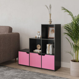 Urbn-Living 6-Cube Step Shelving Unit With Wooden Door - thumbnail 2