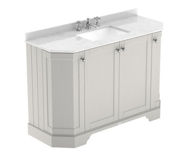Hudson Reed Floor Standing 4 Door Angled Vanity Unit With 3 Tap Hole White Marble Top & Basin, Timeless Sand, 1236 X 470 mm - image 1