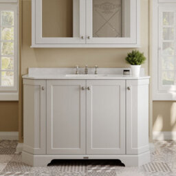 Hudson Reed Floor Standing 4 Door Angled Vanity Unit With 3 Tap Hole White Marble Top & Basin, Timeless Sand, 1236 X 470 mm - thumbnail 2