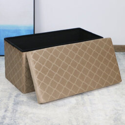 Foldable Velvet Lattice Trellis Storage Box Ottoman Cube 76Cmx38Cm For Bedroom, Living Room, Hallway - Stone - thumbnail 3