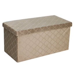 Foldable Velvet Lattice Trellis Storage Box Ottoman Cube 76Cmx38Cm For Bedroom, Living Room, Hallway - Stone - thumbnail 2