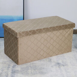 Foldable Velvet Lattice Trellis Storage Box Ottoman Cube 76Cmx38Cm For Bedroom, Living Room, Hallway - Stone - thumbnail 1