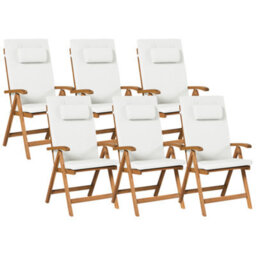 Beliani Set Of 6 Garden Chairs With Cushions Java Premium Acacia Wood Off-White - thumbnail 1