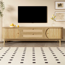 Matteo Natural Rattan & Wood Tv Cabinet, Rustic Tv Stand With Doors & Drawers For Living Room Storage - thumbnail 4