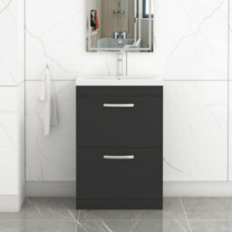 Royal Bathrooms Turin 600mm Matt Black Floor Standing Vanity Unit 2 Drawer With Mid-Edge Basin - thumbnail 1