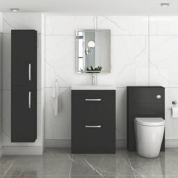Royal Bathrooms Turin 600mm Matt Black Floor Standing Vanity Unit 2 Drawer With Mid-Edge Basin - thumbnail 4