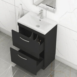 Royal Bathrooms Turin 600mm Matt Black Floor Standing Vanity Unit 2 Drawer With Mid-Edge Basin - thumbnail 5