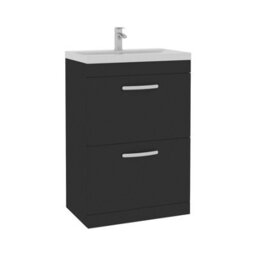 Royal Bathrooms Turin 600mm Matt Black Floor Standing Vanity Unit 2 Drawer With Mid-Edge Basin - thumbnail 6