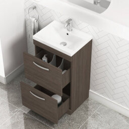 Royal Bathrooms Turin Grey Elm 500mm Floor Standing Vanity Unit 2 Drawer With Mid-Edge Basin Sink - thumbnail 3