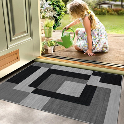 Ameha Milo Black Grey Small Area Rugs For Bedroom Bedside Mat 60X110 Cm Anti Slip Modern Non Shedding Geometric Style - image 1