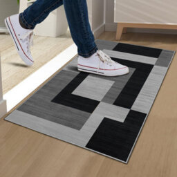 Ameha Milo Black Grey Small Area Rugs For Bedroom Bedside Mat 60X110 Cm Anti Slip Modern Non Shedding Geometric Style - thumbnail 5