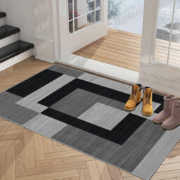Ameha Milo Black Grey Small Area Rugs For Bedroom Bedside Mat 60X110 Cm Anti Slip Modern Non Shedding Geometric Style - thumbnail 3