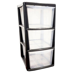 Pluto Packaging 2 X Black Frame Modular Multipurpose Home Office Plastic 3 Drawer Storage Units - thumbnail 2