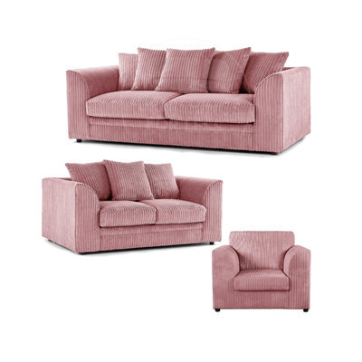 Furnishings For Less UK Luxor Jumbo Cord 3 + 2 + 1 Fabric 3 Piece Sofa Suite - Scatter Back Pink - image 1