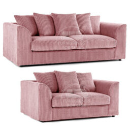 Furnishings For Less UK Luxor Jumbo Cord 3 + 2 + 1 Fabric 3 Piece Sofa Suite - Scatter Back Pink - thumbnail 2