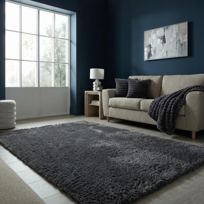 Ohs Soft Fluffy Rug Anti-Slip Carpet Area Floor Mat, Charcoal - 160 X 230Cm - image 1