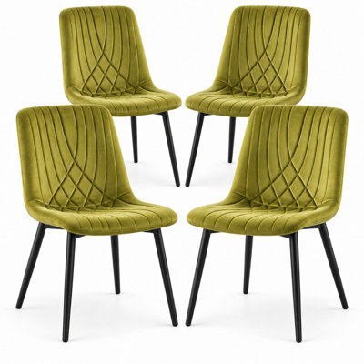 Oira Homes Modern Olive Green Milo 4 Velvet Dining Chairs Modern Diamond Ribbed Kitchen Dining Chairs - image 1