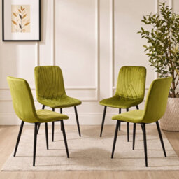 Oira Homes Modern Olive Green Milo 4 Velvet Dining Chairs Modern Diamond Ribbed Kitchen Dining Chairs - thumbnail 2