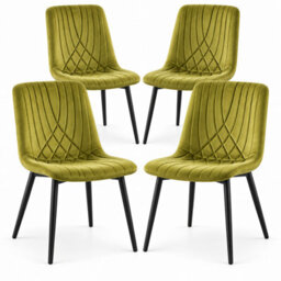 Oira Homes Modern Olive Green Milo 4 Velvet Dining Chairs Modern Diamond Ribbed Kitchen Dining Chairs - thumbnail 1